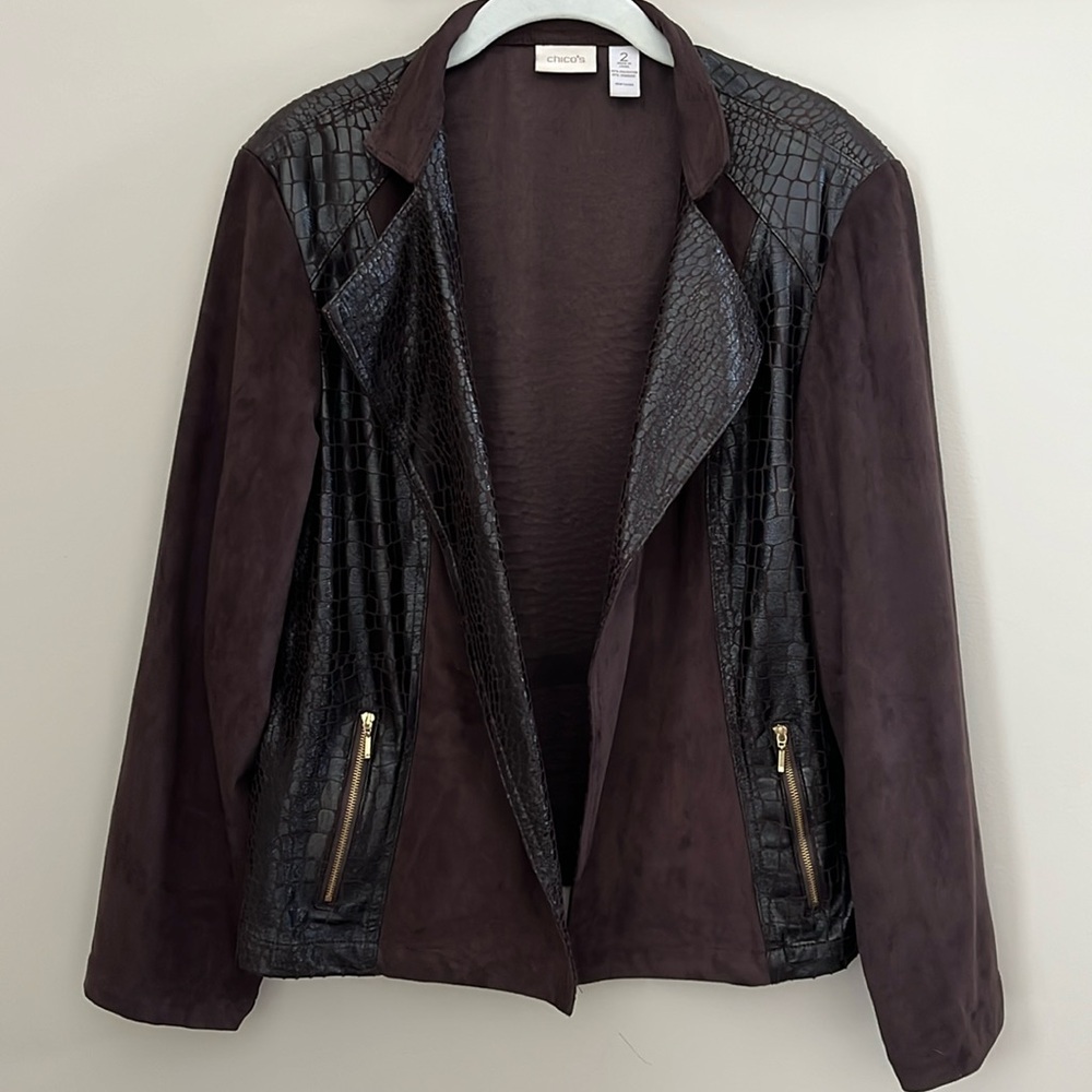 Chicos Faux Suede/Leather Open Jacket size 2/large